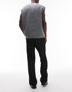 Model wearing Straight fit jogger with textured stripe in black