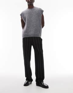 Model wearing Straight fit jogger with textured stripe in black