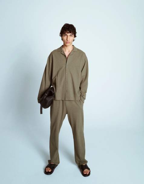 Topman – Straight-Fit-Jogginghose aus Seersucker in Khaki - view 1