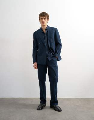 Straight fit linen rich trousers in navy