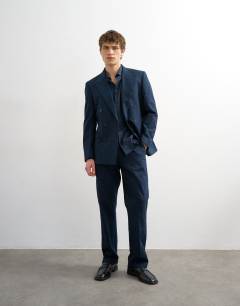 Straight fit linen rich trousers in navy