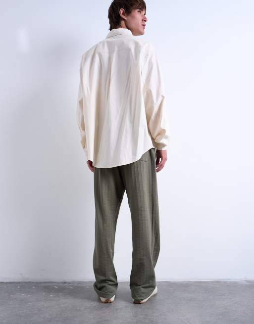 Topman straight fit seersucker sweatpants in khaki, 3 of 5