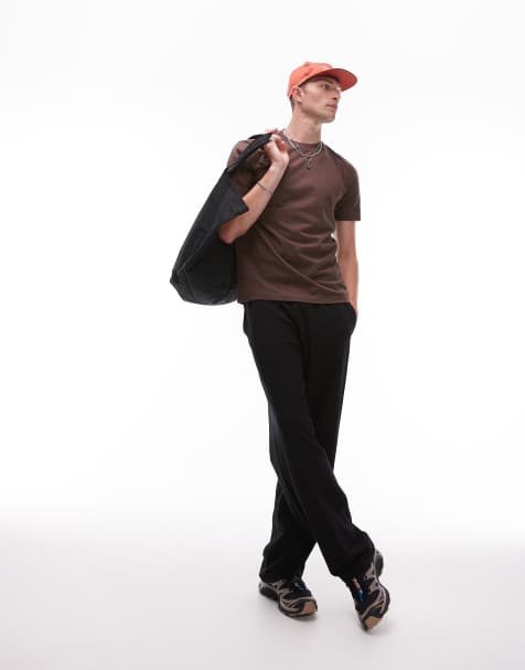 Topman straight fit seersucker trackies in black - view 1