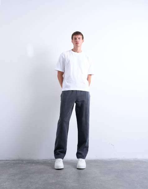 Topman straight fit trackies with seam detail in washed black - view 1