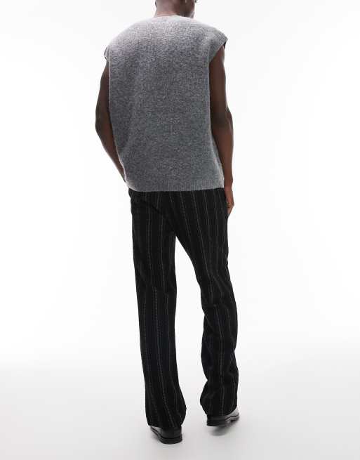 Topman straight fit trackies with textured stripe in black, 2 of 5