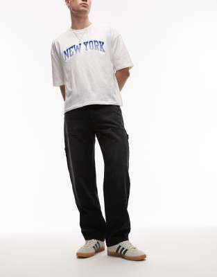 Topman Topman straight fit twill carpenter trouser in black