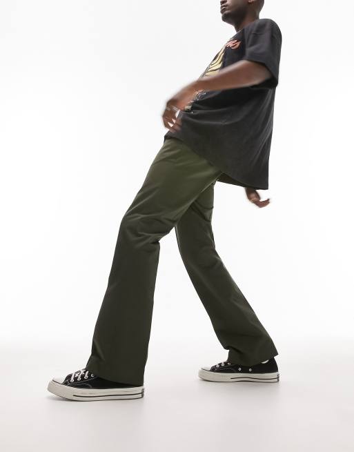 Topman straight flare pants in khaki