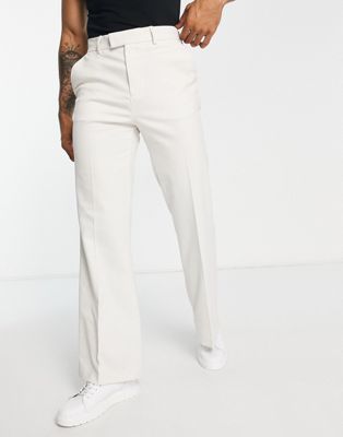 Topman straight flare pronounced twill trousers in stone | ASOS