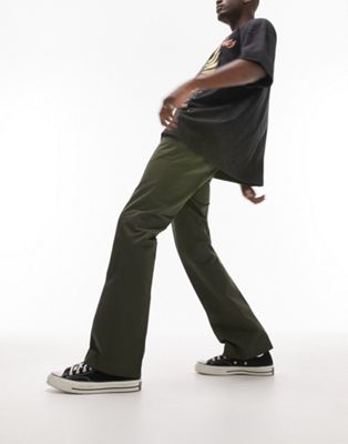 Topman straight flare trousers in khaki