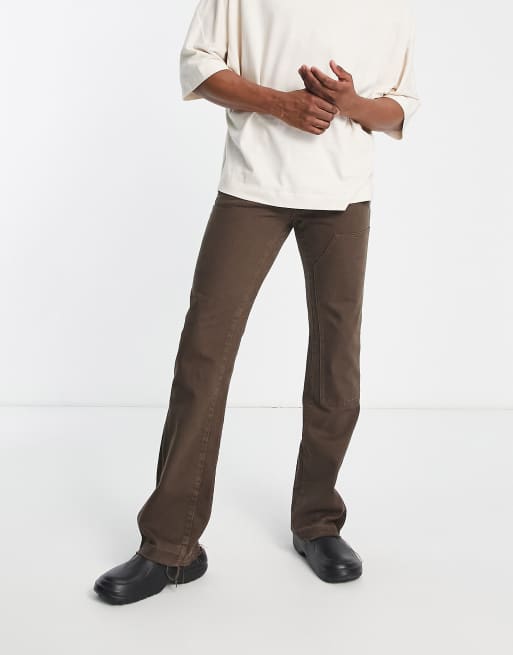 Topman straight flared panel jeans in brown 