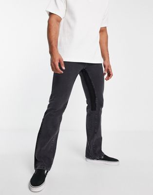Topman straight flared panelled jeans in washed black
