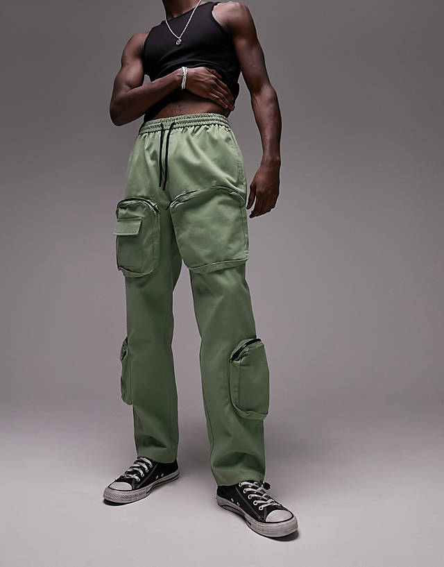 Topman - straight front pocket cargo trousers in green