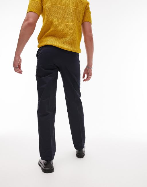 Topman straight front seam pants in navy