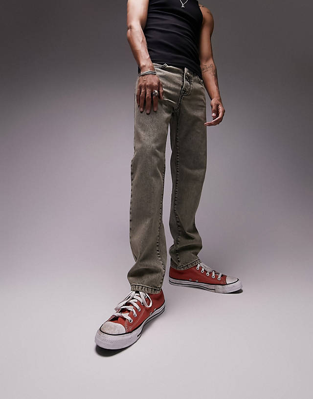 Topman - straight jeans in dark tinted grey