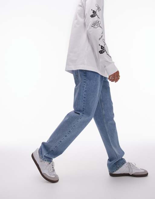 Topman straight smock jeans in light blue