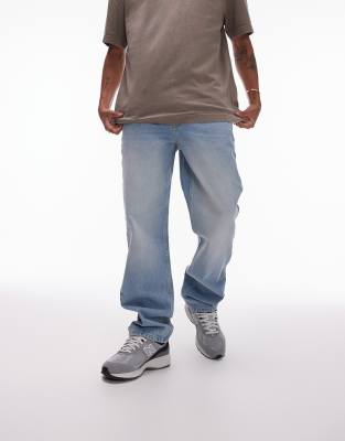 Topman Straight Jeans In Summer Light Wash Tinted Blue In Blue