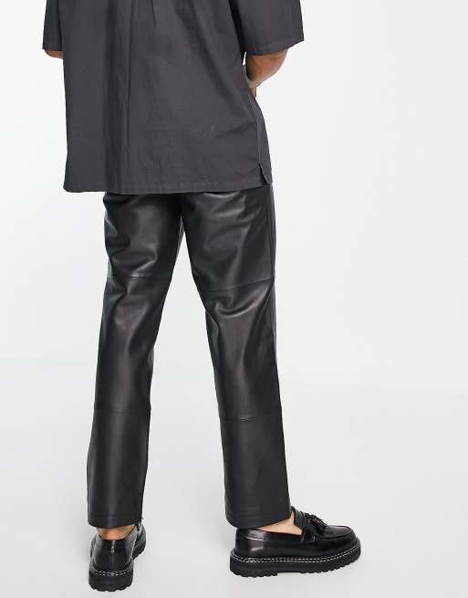 Topman wide leg faux leather pants in black