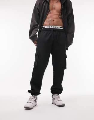 Topman Topman straight leg cargo jogger in black