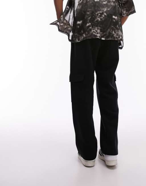 Topman straight leg cargo jogger in black ASOS