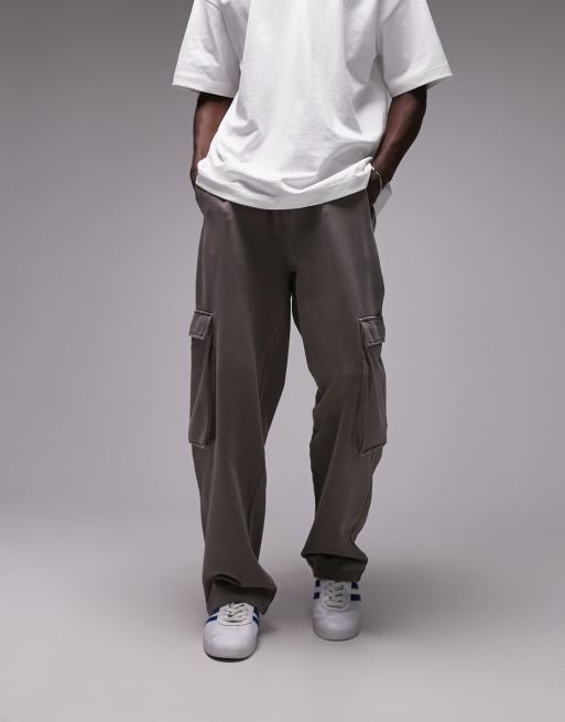 Topman straight leg cargo sweatpants in washed brown