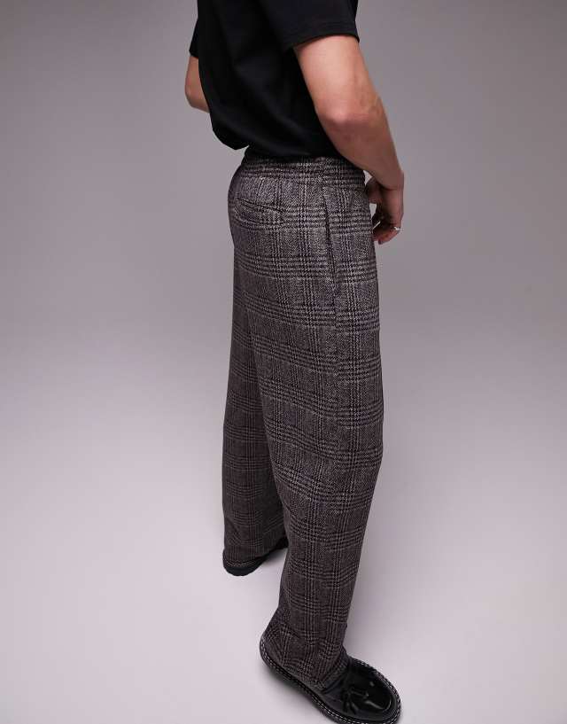 Topman straight leg check sweatpants in brown