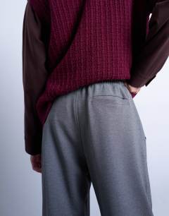 Model wearing Straight leg interlock jogger in grey