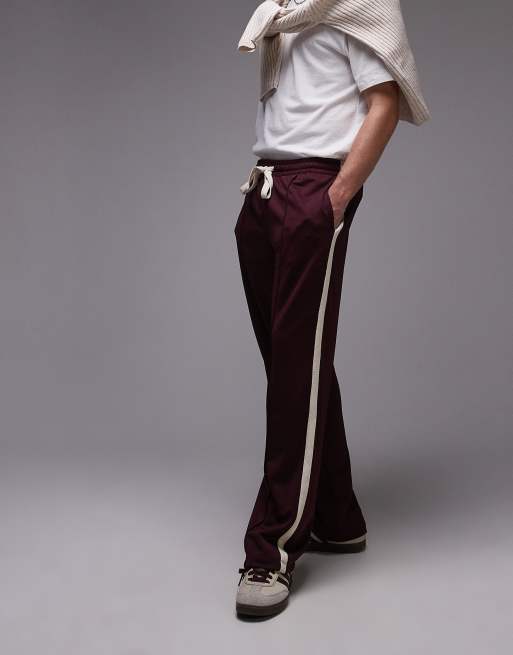 Topman straight leg jogger with side stripe in burgundy, 2 of 5