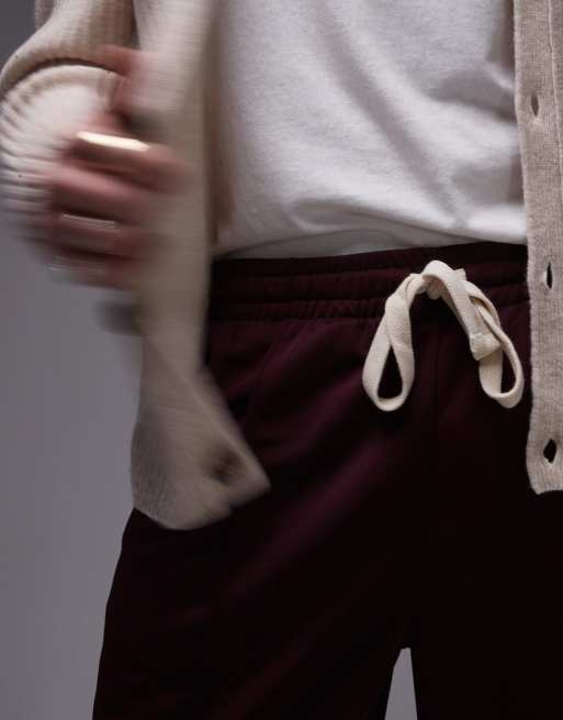 Topman straight leg jogger with side stripe in burgundy, 4 of 5
