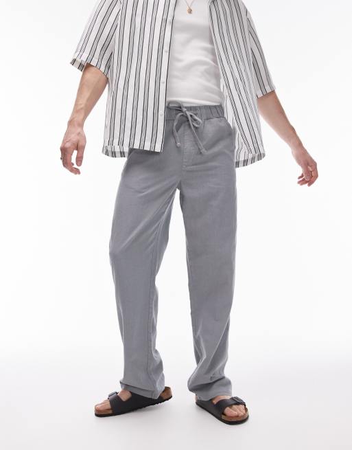 Topman straight leg linen look pants in gray
