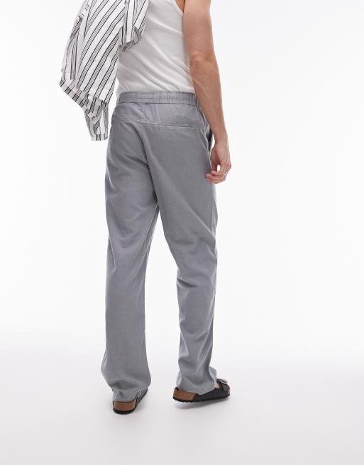 【MODERNIF】Linder Regular Pants Topman straight leg linen look pants in gray | ASOS