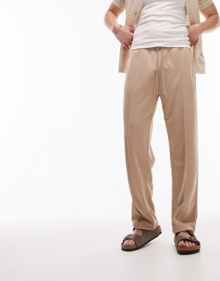 straight leg pintuck sweatpants in dark stone-Neutral