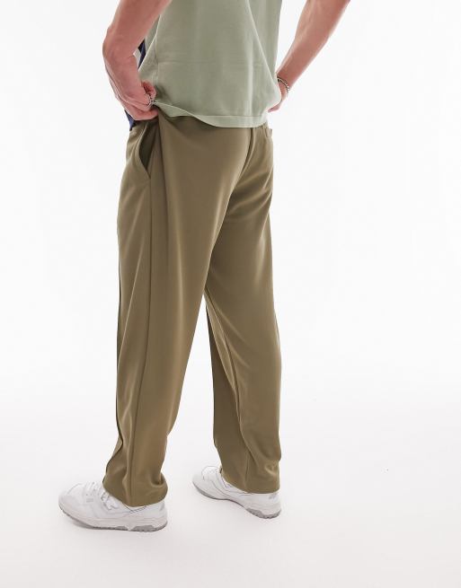 Topman straight leg pintuck sweatpants in khaki