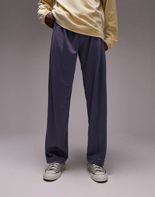 Topman straight leg pintuck trackies in dark blue