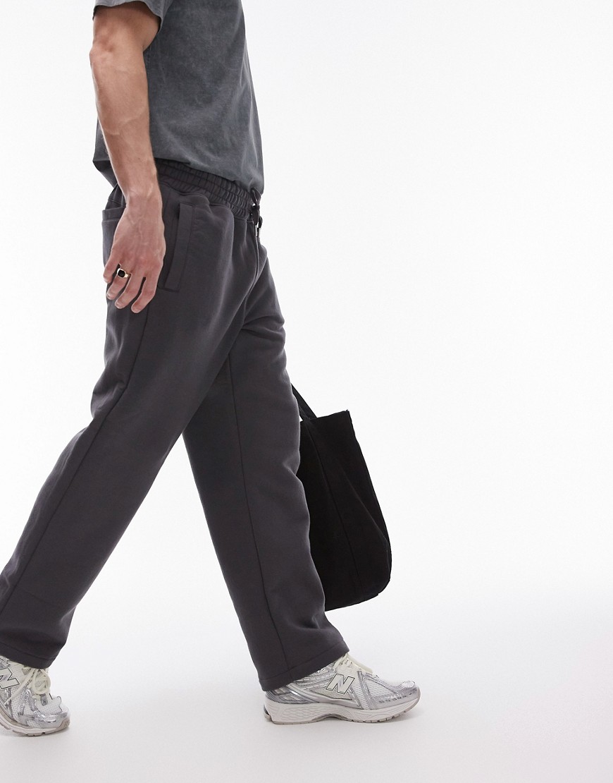 Topman Straight Leg Sweatpants In Charcoal-gray