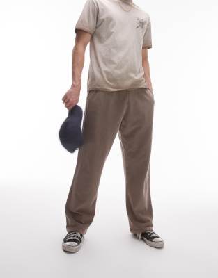 Topman Straight Leg Sweatpants In Washed Brown In Green