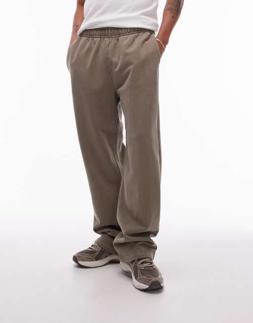 Topman straight leg sweatpants in washed khaki, 3 of 5