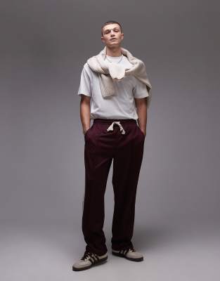 straight leg sweatpants with side stripe in burgundy-Red