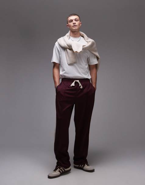 Topman straight leg sweatpants with side stripe in burgundy - view 1