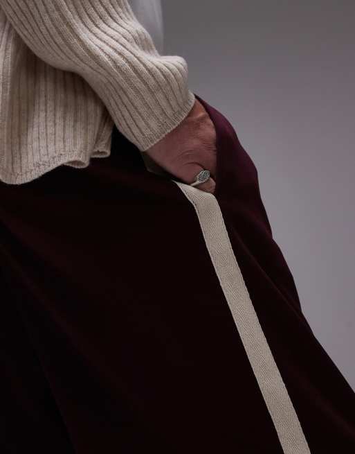 Topman straight leg sweatpants with side stripe in burgundy, 5 of 5