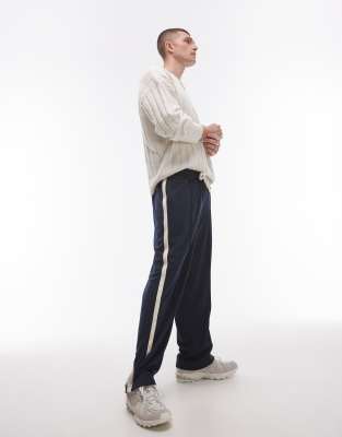 straight leg sweatpants with side stripe in navy