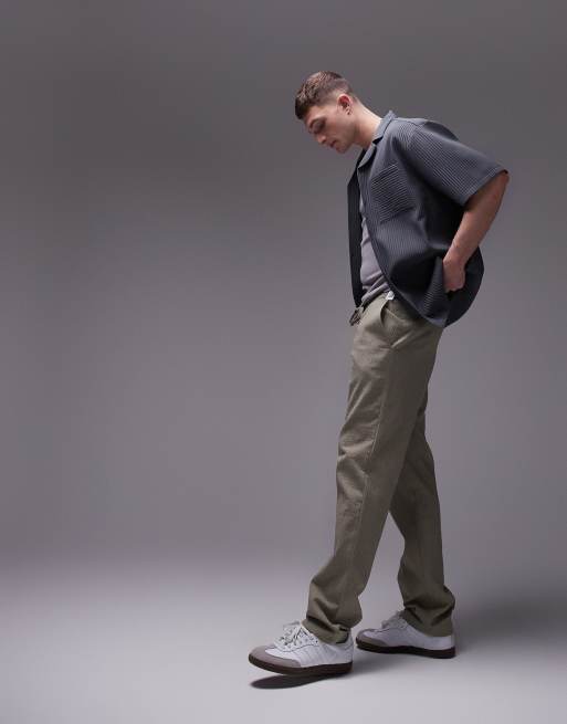 Topman straight leg textured pants in khaki