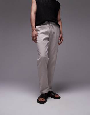 straight leg textured pants in stone-Neutral