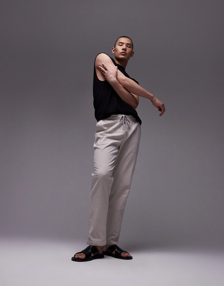 straight leg textured pants in stone-Neutral