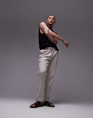 Topman straight leg textured trousers in stone