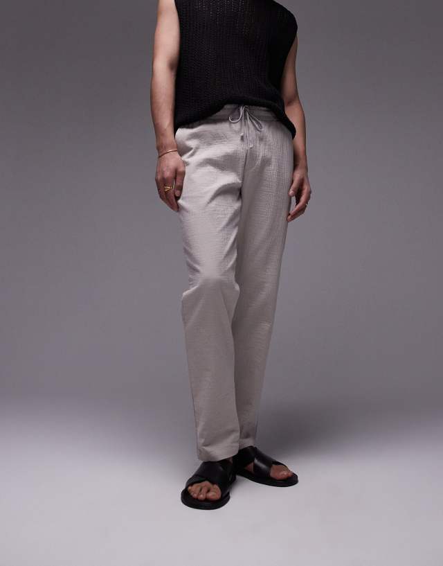 Topman - straight leg textured trousers in stone