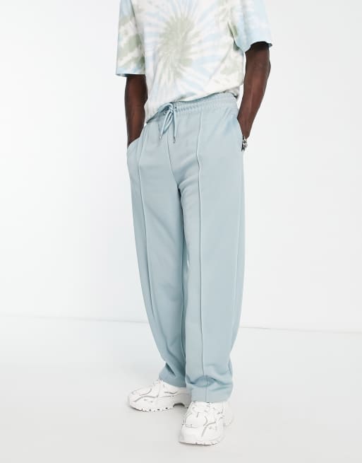 Topman straight leg tricot pin tuck smart jogger in blue