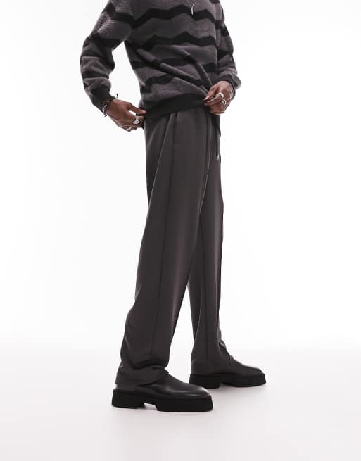Topman straight leg tricot pin tuck smart jogger in grey
