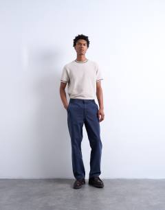 Straight leg twill elasticated waist trouser in navy