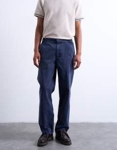 Model wearing Straight leg twill elasticated waist trouser in navy