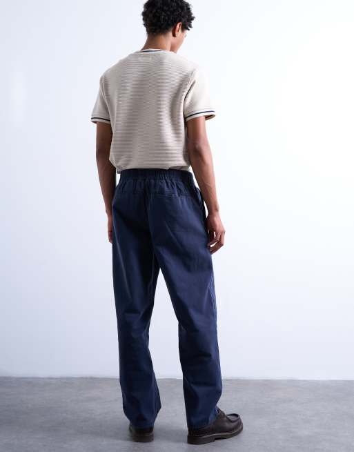 Topman straight leg twill elasticated waist trouser in navy, 5 of 5
